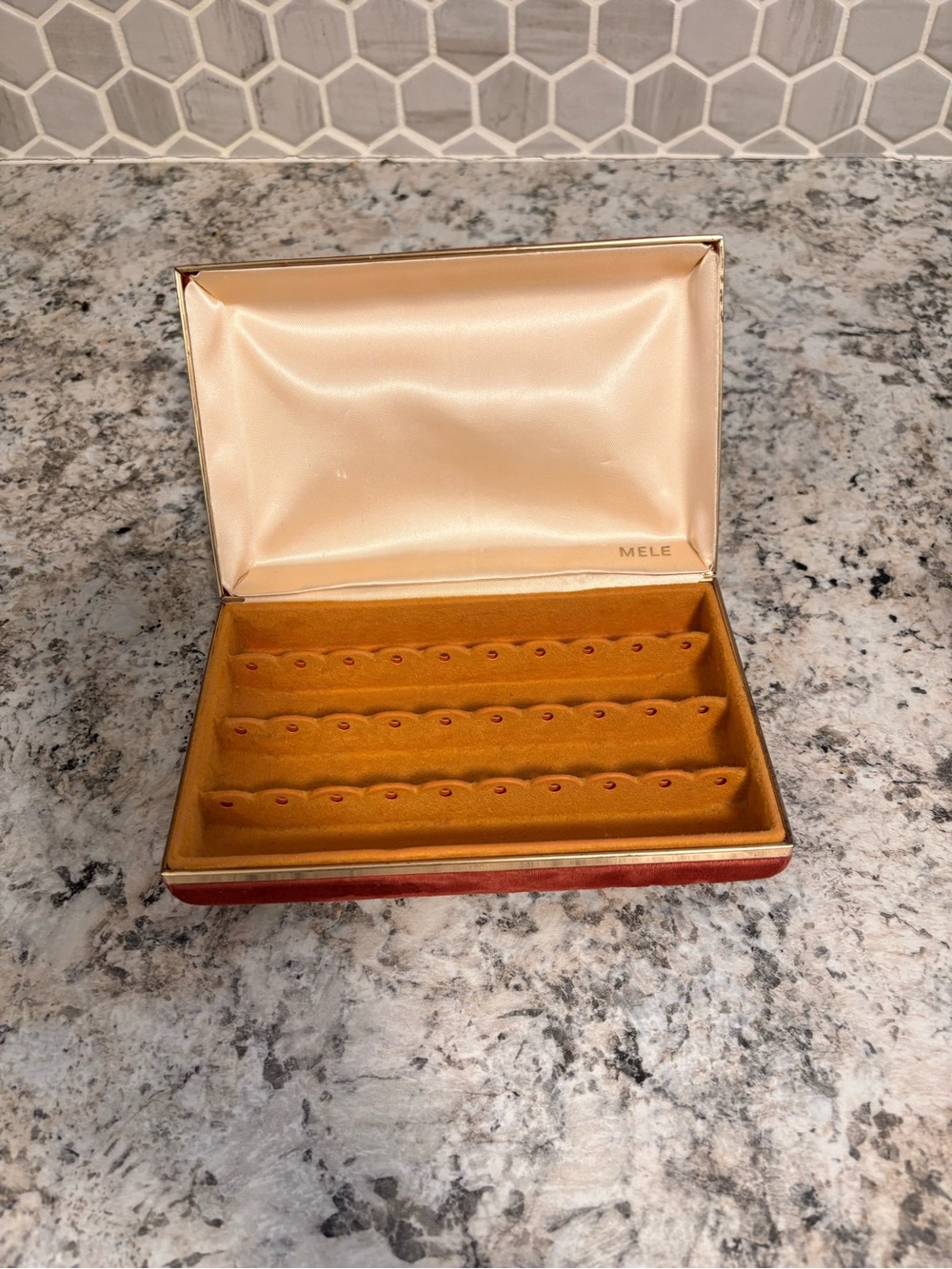 Mele Jewelry Box in Red/orange with Mustard Interior